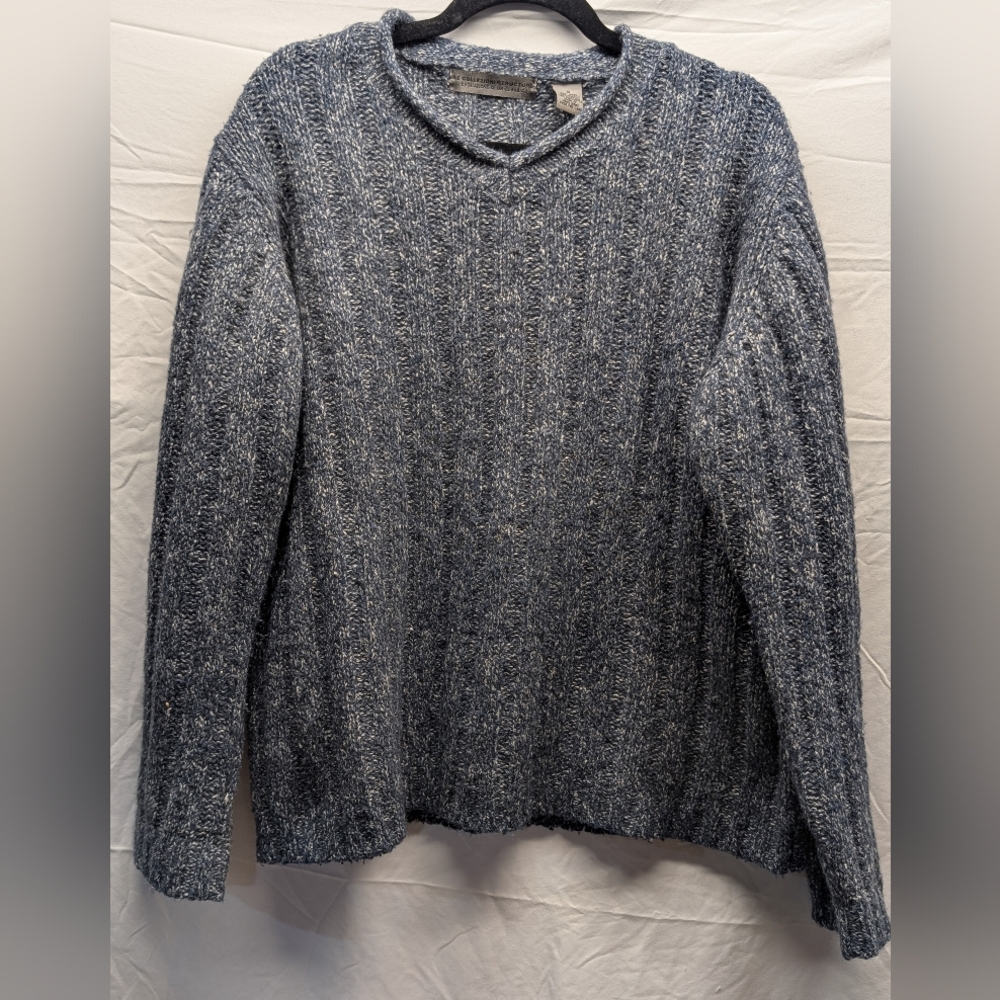Vintage 90s Le Collezioni Marled Ribbed Wool V neck Layering Sweater - Gorpcore